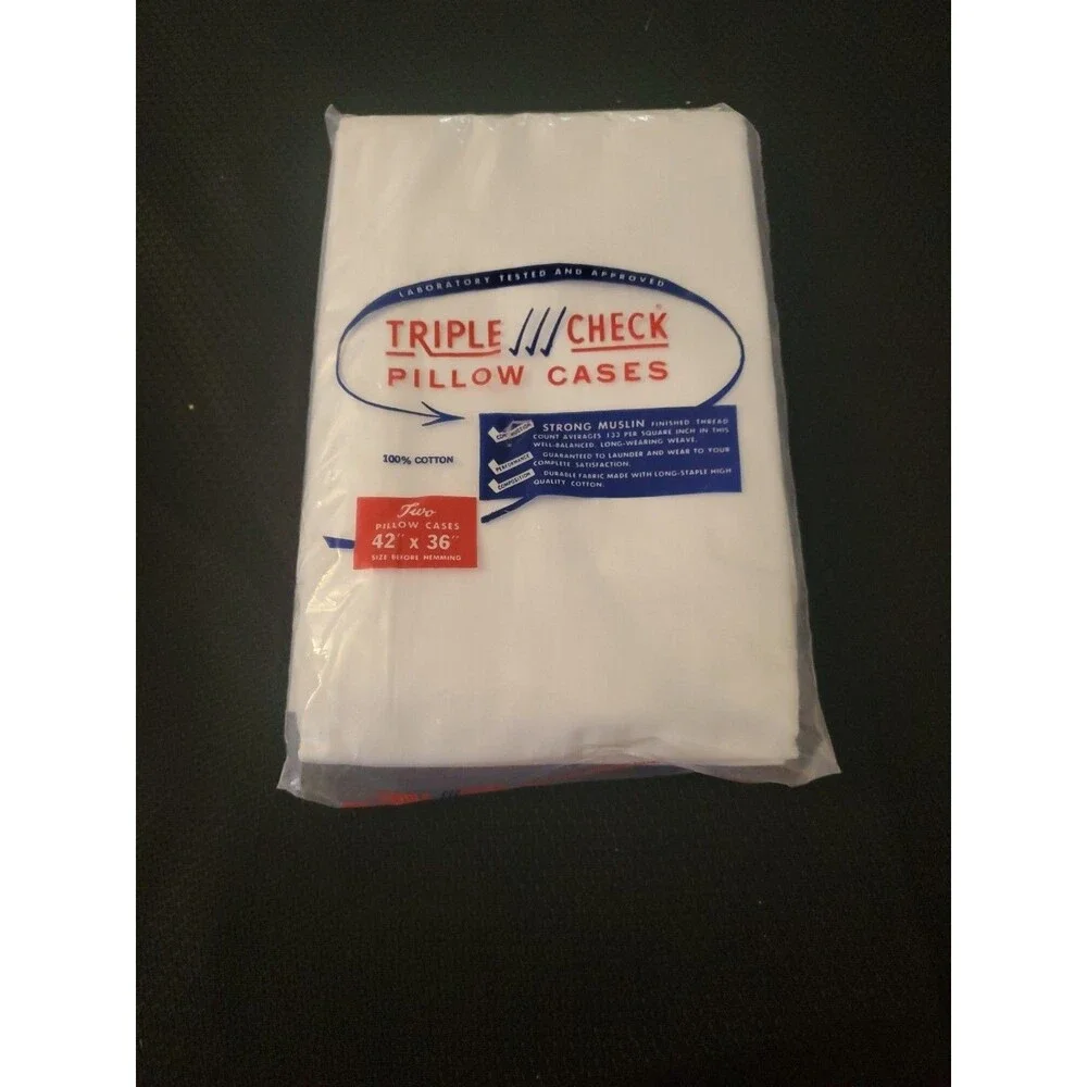 Vtg Sets Triple Check Muslin Pillow cases New Original Packaging 42